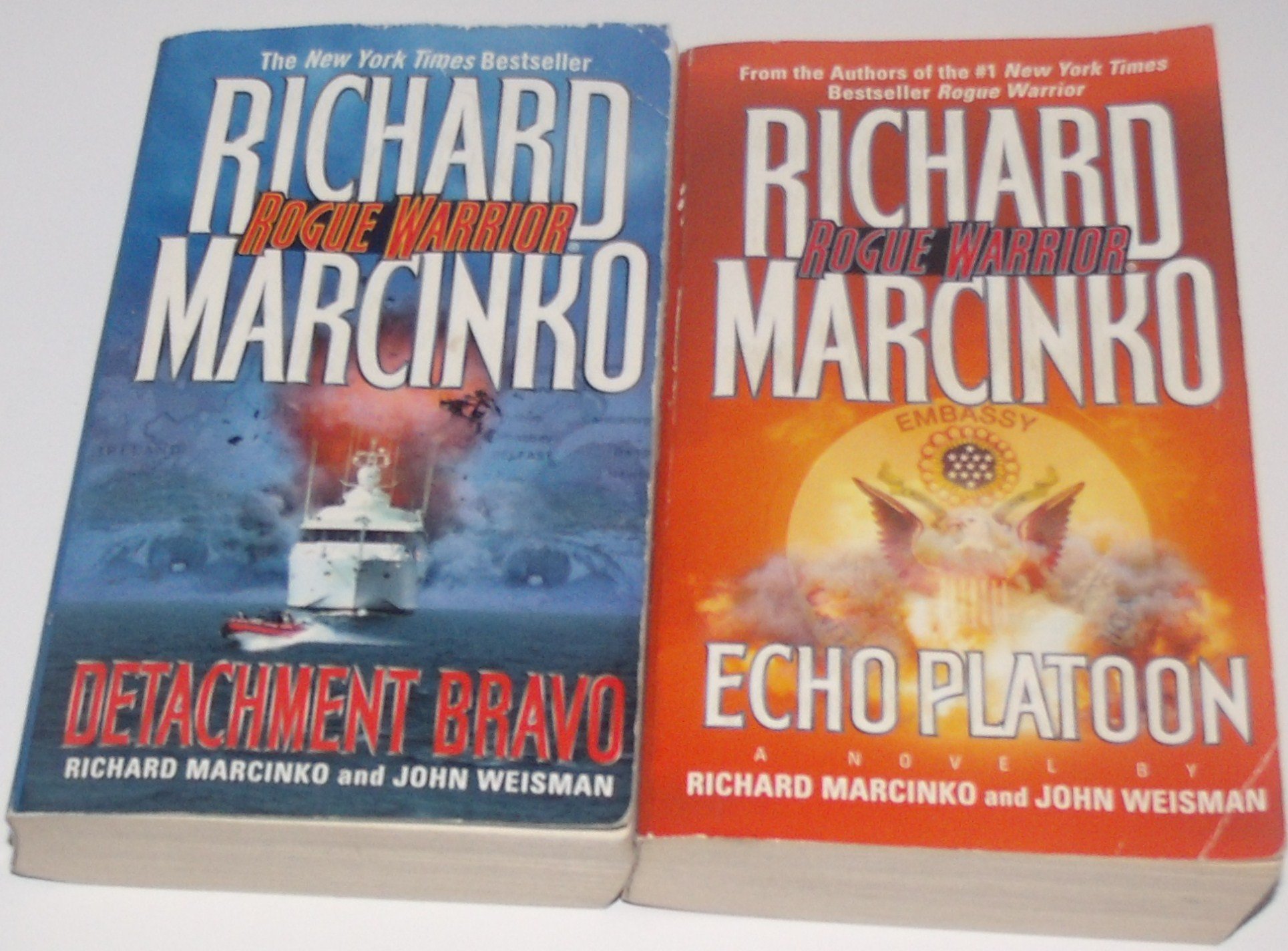 Authors Richard Marcinko and John Weisman Two Book Bundle Rogue Warrior Collection Set, Includes: Echo Platoon and Detachment Bravo