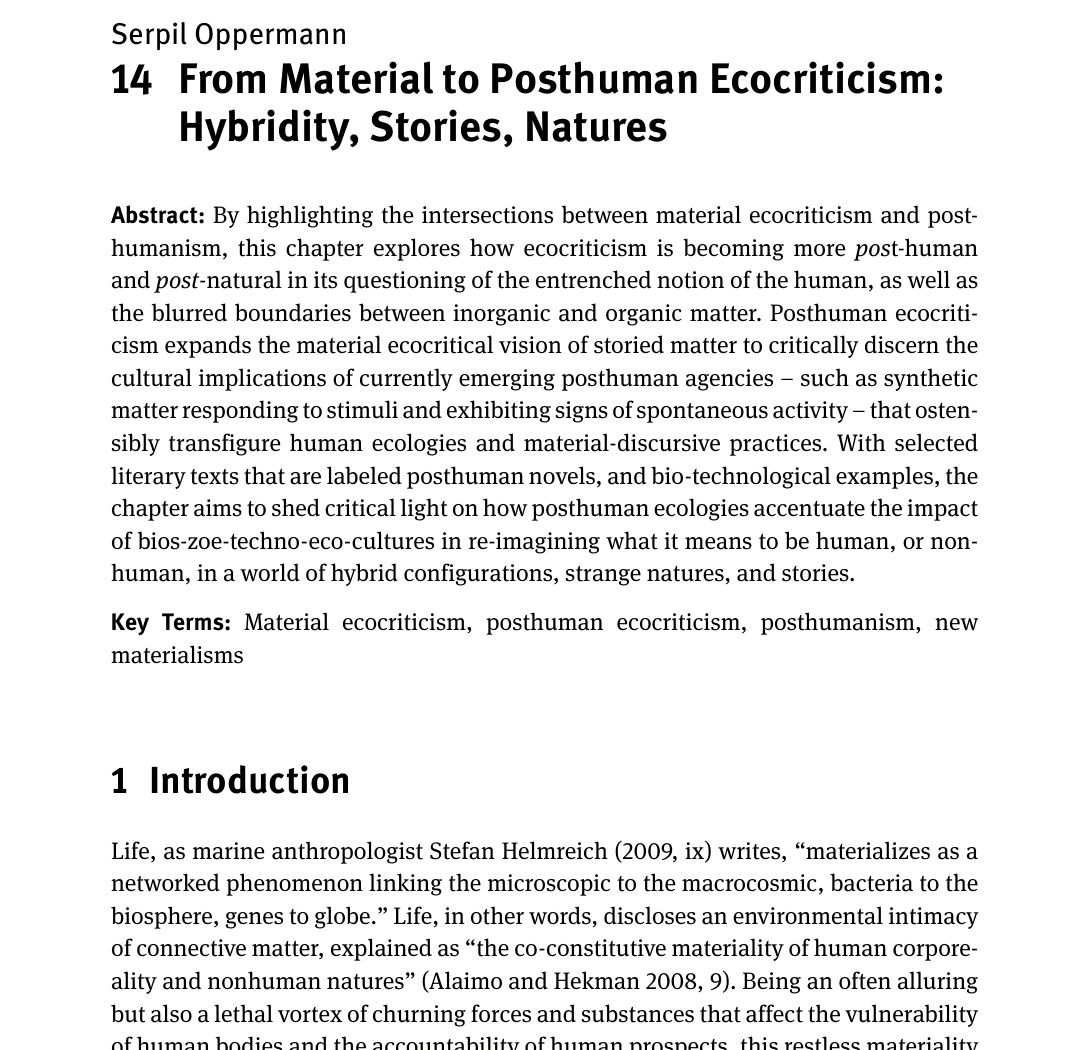 From Material to Posthuman Ecocriticism: Hybridity, Stories, Natures