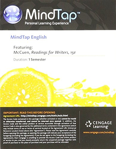MindTap English, 1 term (6 months) Printed Access Card for McCuen-Metherell/Winkler's Readings for Writers, 15th