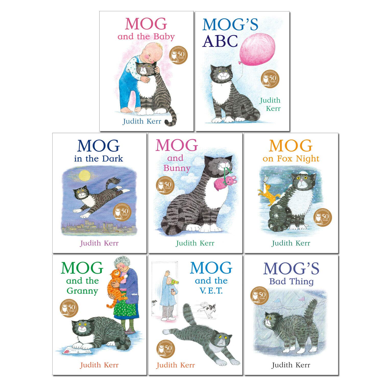 Mog 8 Books Collection Set: Mog and The Baby / Mog's ABC / Mog in the Dark / Mog and Bunny / Mog on Fox Night / Mog and the Granny / Mog and the V.E.T / Bad Thing