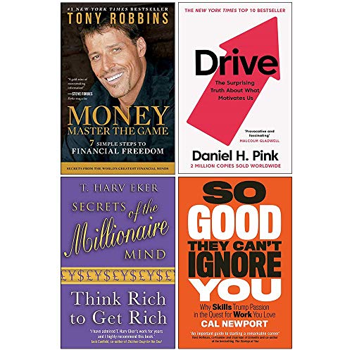 Money Master the Game, Drive Daniel H. Pink, Secrets of the Millionaire Mind, So Good They Can't Ignore You 4 Books Collection Set