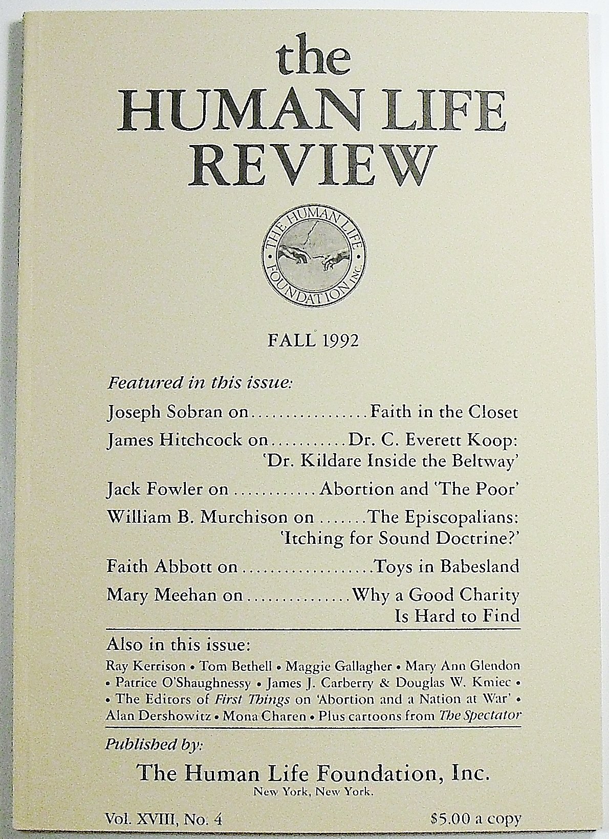 The Human Life Review, Volume XVIII Number 4, Fall 1992