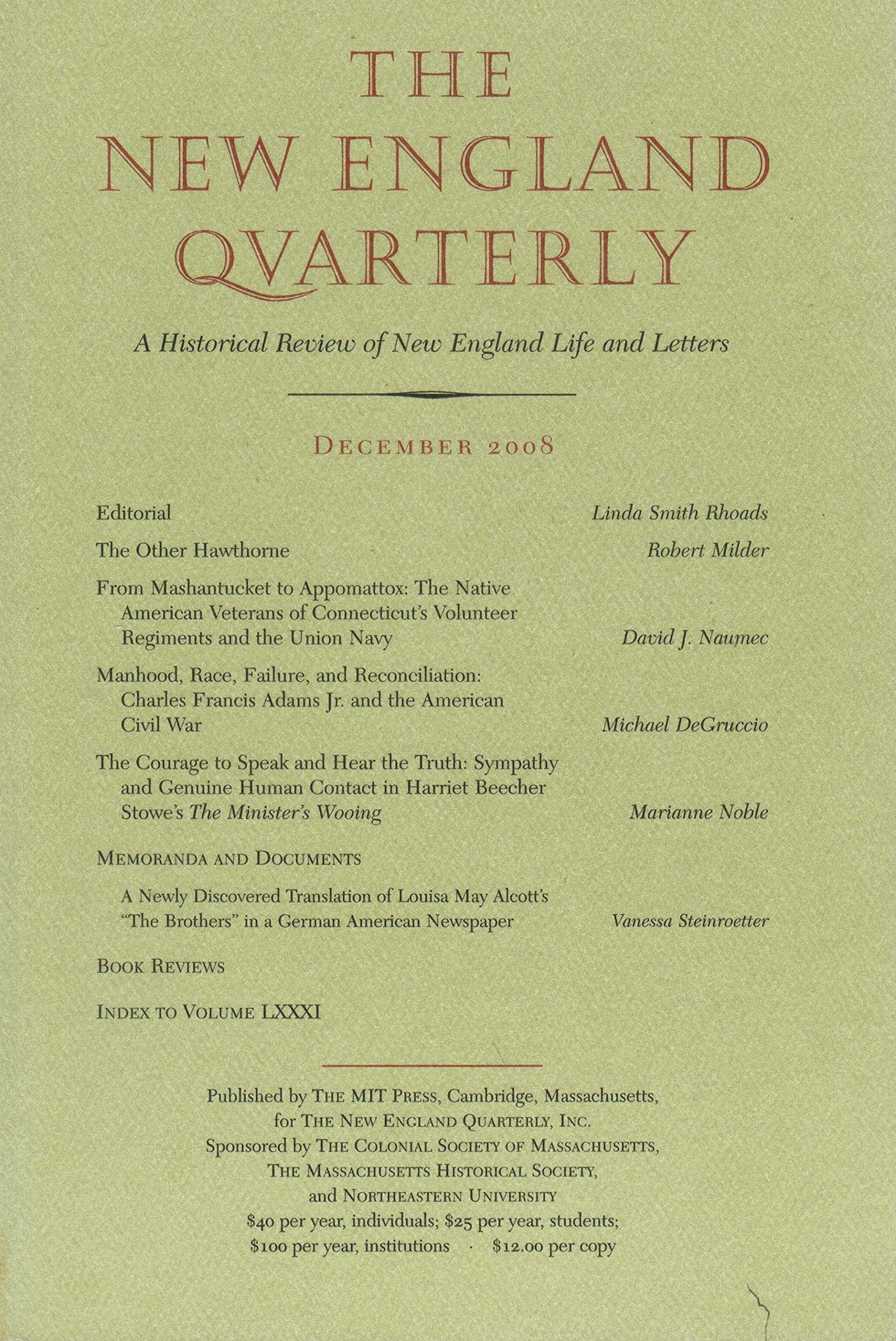 The New England Quarterly Vol. LXXXI No. 4 December, 2008