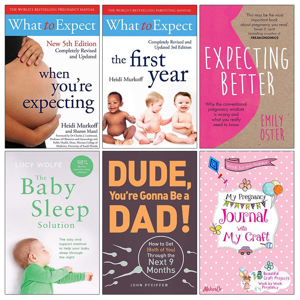 What to Expect When You're Expecting, What To Expect The 1st Year, Expecting Better, The Baby Sleep Solution, Dude You're Gonna be a Dad, Week by Week Pregnancy Journal 6 Books Collection Set
